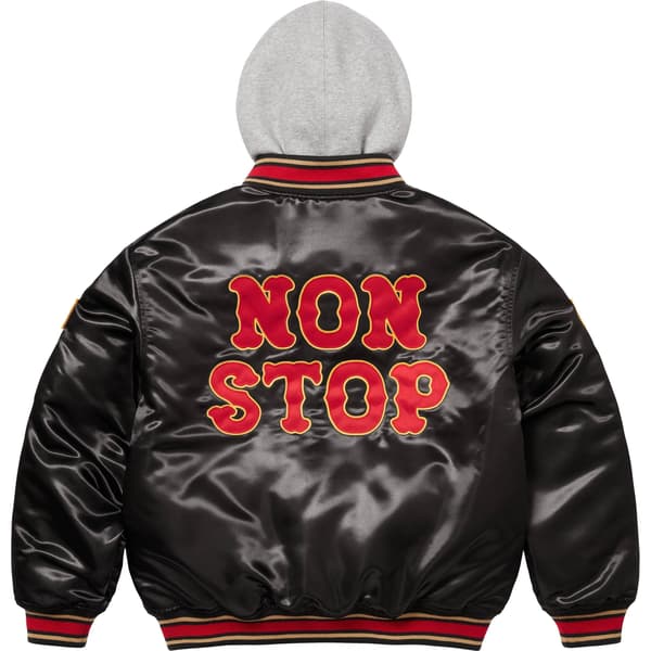 Supreme Homerun Satin Hooded Varsity Jacket - Black (front)