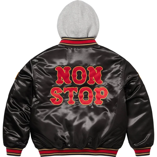 Supreme Homerun Satin Hooded Varsity Jacket - Black (front)