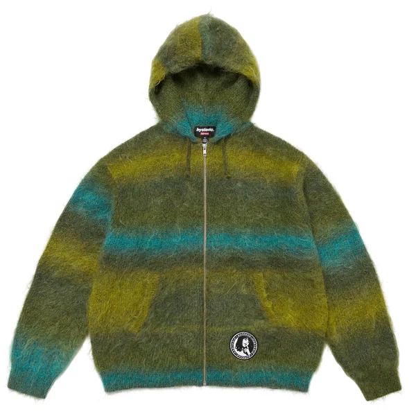 Supreme HYSTERIC GLAMOUR Mohair Zip Up Hooded Sweater - Olive (front)