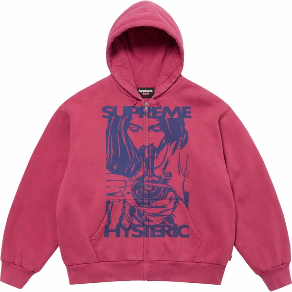 Supreme HYSTERIC GLAMOUR Thermal Lined Zip Up Hooded Sweatshirt - Washed Red (front)