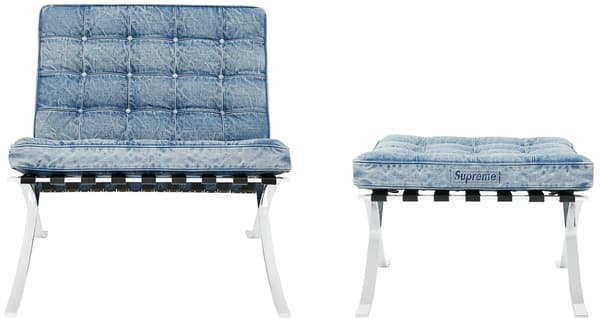 Supreme Knoll Denim Barcelona Chair + Ottoman - Product Image