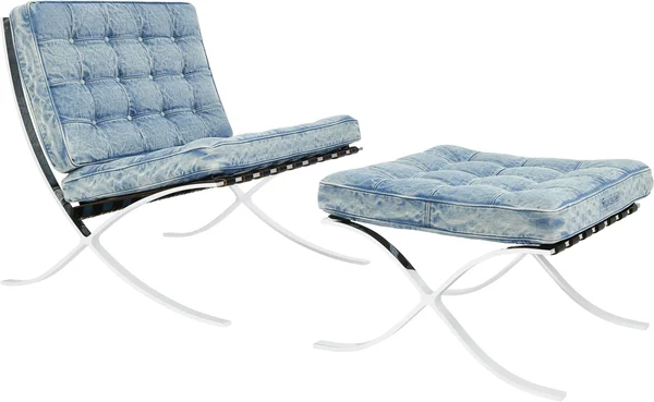Supreme Knoll Denim Barcelona Chair + Ottoman - Denim (front)