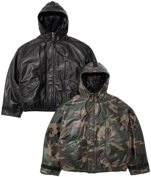 Supreme Marithé + François Girbaud Hooded Leather Flight Bomber Jacket - Product Image