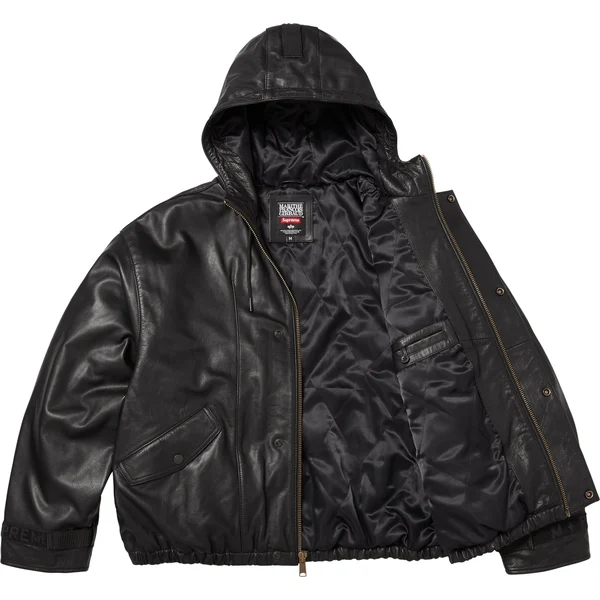 Supreme Marithé + François Girbaud Hooded Leather Flight Bomber Jacket - Black (front)