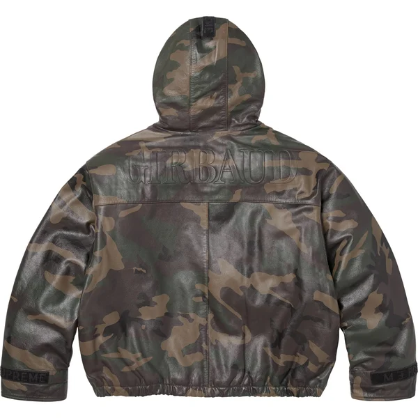 Supreme Marithé + François Girbaud Hooded Leather Flight Bomber Jacket - Woodland Camo (front)