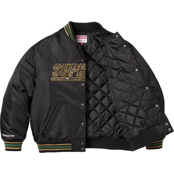 Supreme Mitchell &amp; Ness Camo Logo Varsity Jacket - Black (front)