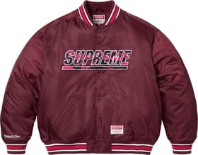 Supreme Mitchell &amp; Ness Camo Logo Varsity Jacket Burgundy