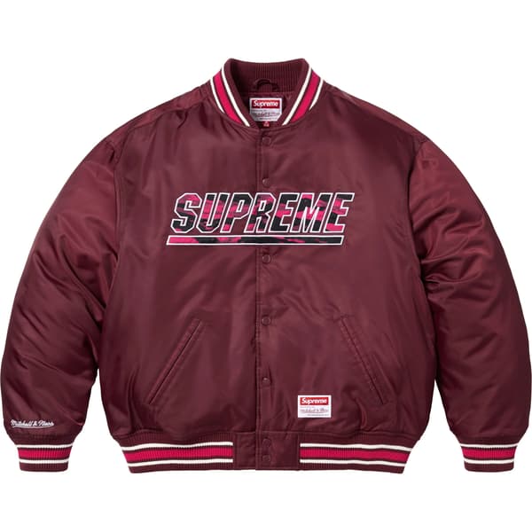 Supreme Mitchell &amp; Ness Camo Logo Varsity Jacket - Burgundy (front)