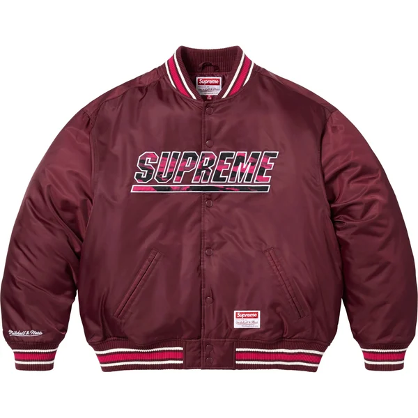 Supreme Mitchell &amp; Ness Camo Logo Varsity Jacket - Burgundy (front)