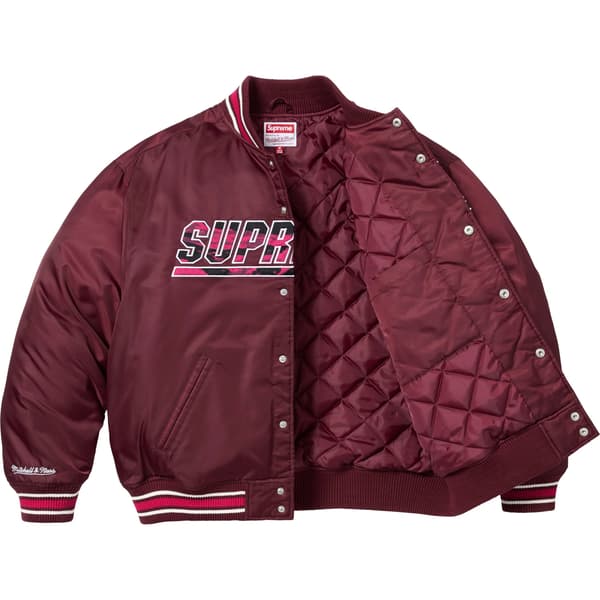 Supreme Mitchell &amp; Ness Camo Logo Varsity Jacket - Burgundy (front)