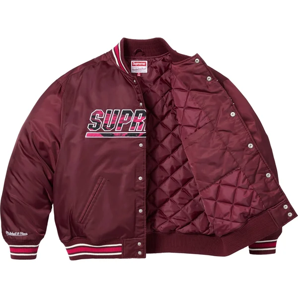 Supreme Mitchell &amp; Ness Camo Logo Varsity Jacket - Burgundy (front)