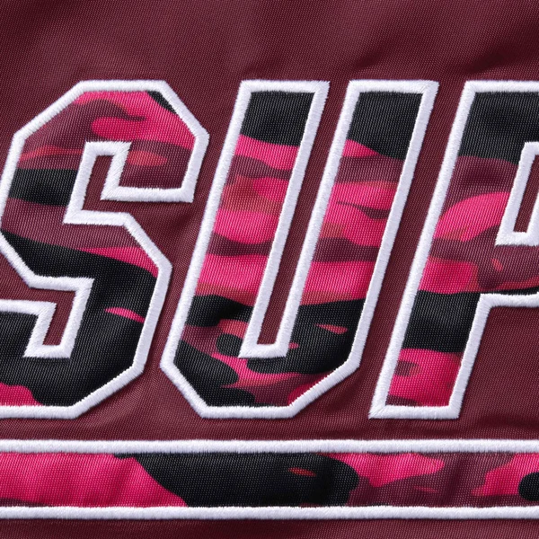 Supreme Mitchell &amp; Ness Camo Logo Varsity Jacket - Burgundy (front)