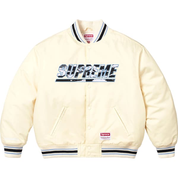 Supreme Mitchell &amp; Ness Camo Logo Varsity Jacket - White (front)