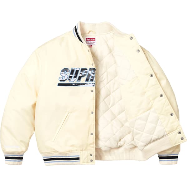 Supreme Mitchell &amp; Ness Camo Logo Varsity Jacket - White (front)