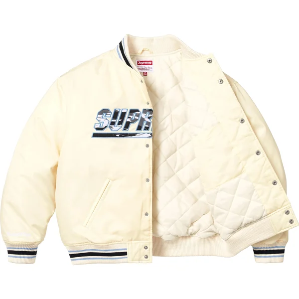 Supreme Mitchell &amp; Ness Camo Logo Varsity Jacket - White (front)