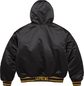 Supreme Mitchell &amp; Ness Lined Hooded Satin Varsity Jacket Black