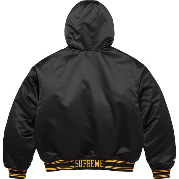 Supreme Mitchell &amp; Ness Lined Hooded Satin Varsity Jacket - Black (front)