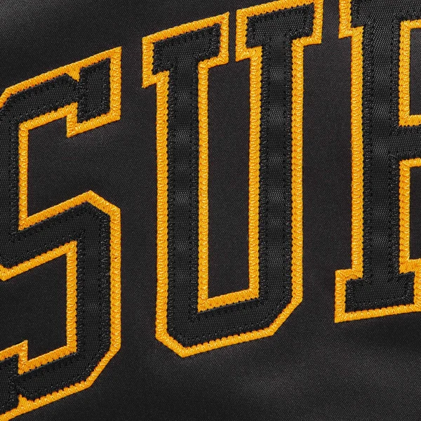 Supreme Mitchell &amp; Ness Lined Hooded Satin Varsity Jacket - Black (front)