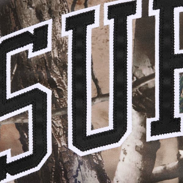 Supreme Mitchell &amp; Ness Lined Hooded Satin Varsity Jacket - Realtree® AP Camo (front)