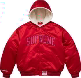 Supreme Mitchell &amp; Ness Lined Hooded Satin Varsity Jacket Red