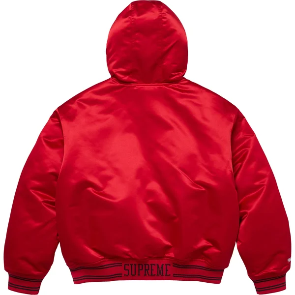 Supreme Mitchell &amp; Ness Lined Hooded Satin Varsity Jacket - Red (front)