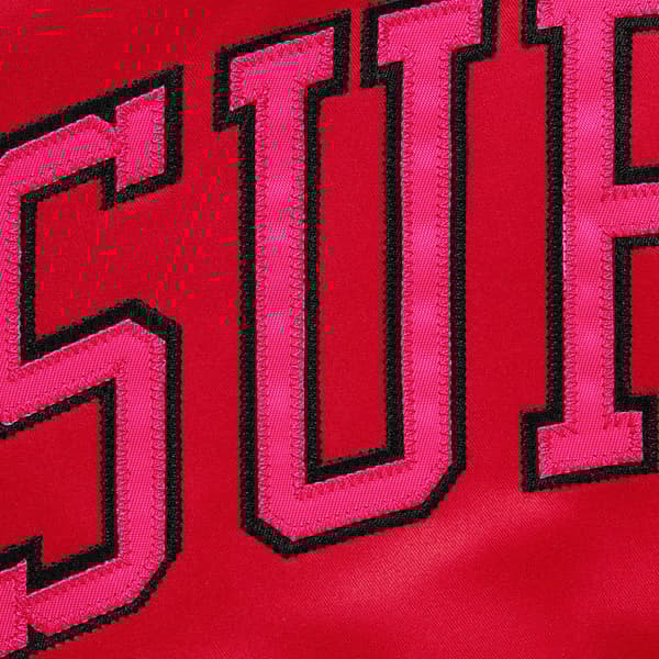 Supreme Mitchell &amp; Ness Lined Hooded Satin Varsity Jacket - Red (front)