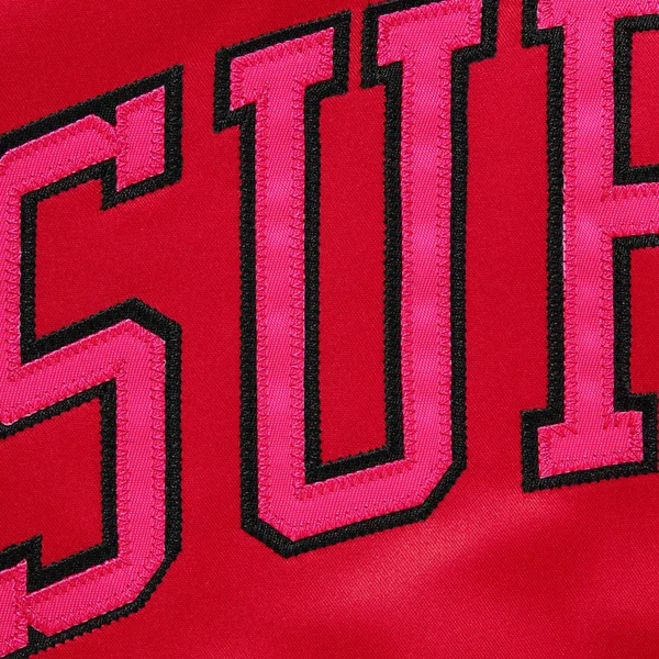 Supreme Mitchell &amp; Ness Lined Hooded Satin Varsity Jacket - Red (front)