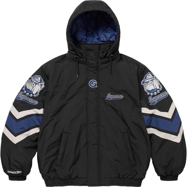 Supreme Mitchell &amp; Ness NCAA Hooded Stadium Jacket - Black (front)