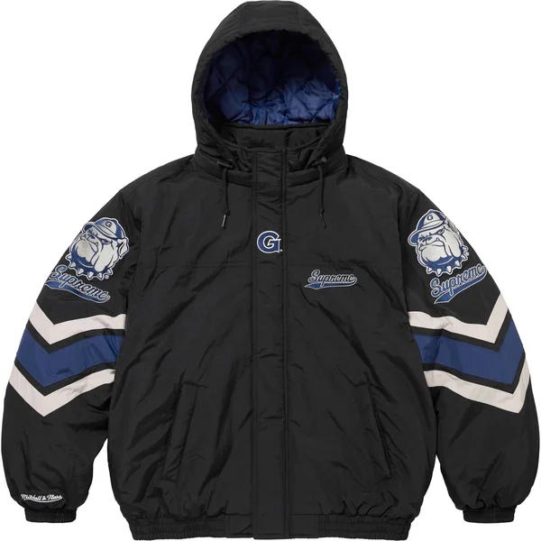 Supreme Mitchell &amp; Ness NCAA Hooded Stadium Jacket - Black (front)