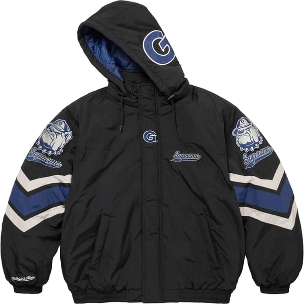 Supreme Mitchell &amp; Ness NCAA Hooded Stadium Jacket - Black (front)