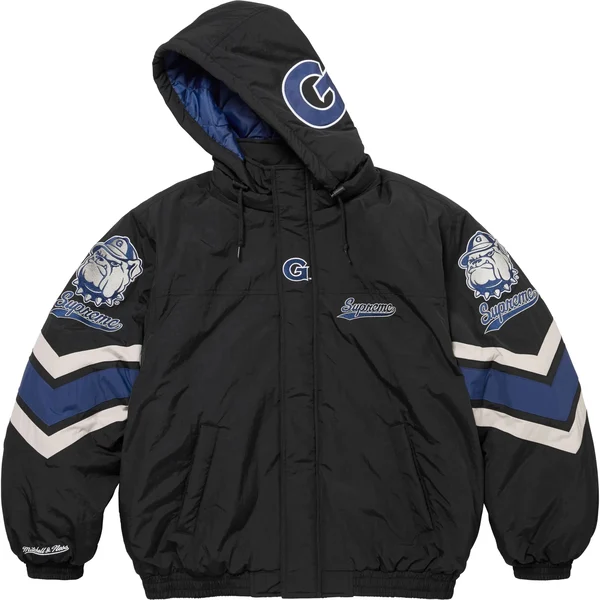 Supreme Mitchell &amp; Ness NCAA Hooded Stadium Jacket - Black (front)