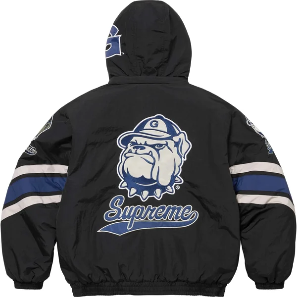 Supreme Mitchell &amp; Ness NCAA Hooded Stadium Jacket - Black (front)
