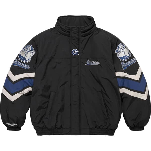 Supreme Mitchell &amp; Ness NCAA Hooded Stadium Jacket - Black (front)