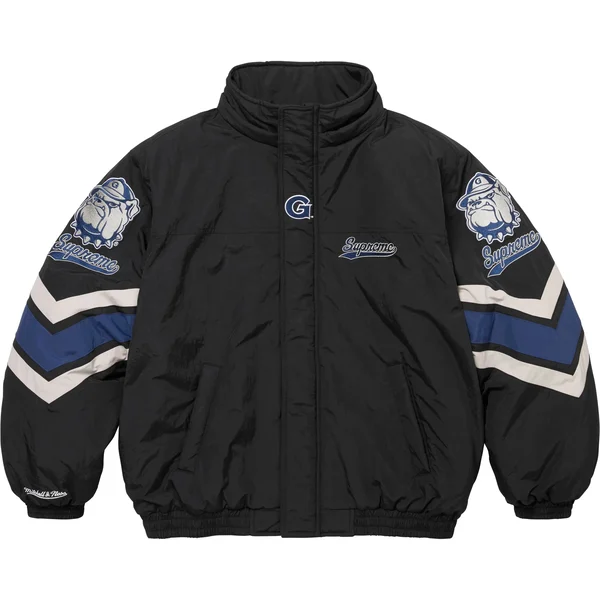 Supreme Mitchell &amp; Ness NCAA Hooded Stadium Jacket - Black (front)