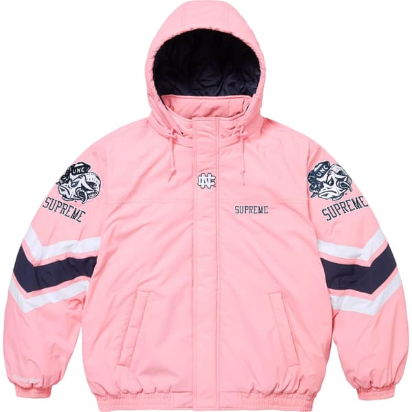 Supreme Mitchell &amp; Ness NCAA Hooded Stadium Jacket - Pink (front)