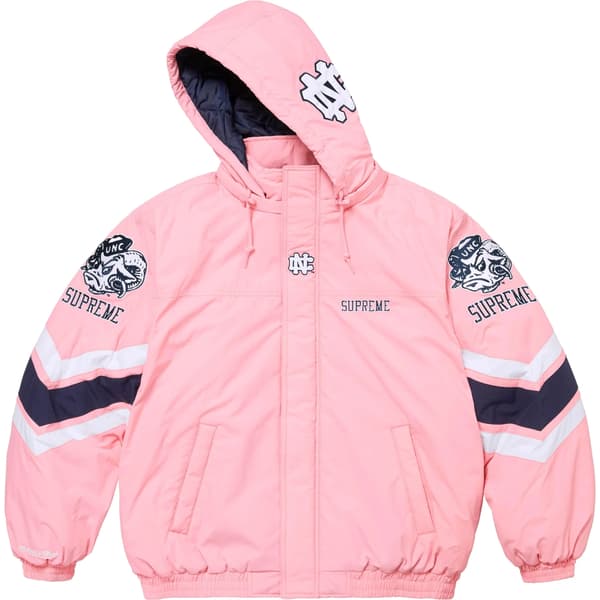 Supreme Mitchell &amp; Ness NCAA Hooded Stadium Jacket - Pink (front)