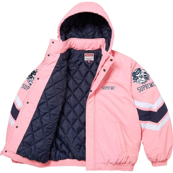 Supreme Mitchell &amp; Ness NCAA Hooded Stadium Jacket - Pink (front)