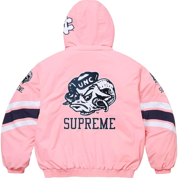 Supreme Mitchell &amp; Ness NCAA Hooded Stadium Jacket - Pink (front)