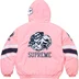 Supreme Mitchell &amp; Ness NCAA Hooded Stadium Jacket - Pink (front)