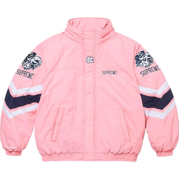 Supreme Mitchell &amp; Ness NCAA Hooded Stadium Jacket - Pink (front)
