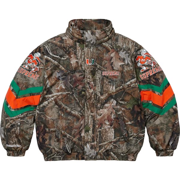 Supreme Mitchell &amp; Ness NCAA Hooded Stadium Jacket - TrueTimber® Kanati Camo (front)