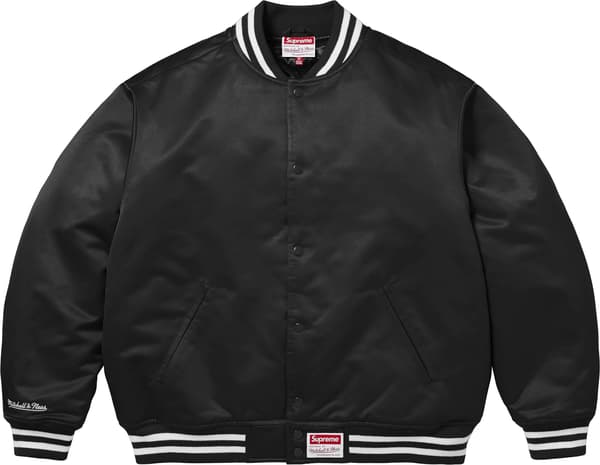 Supreme Mitchell & Ness Satin Varsity Jacket - Black (front)