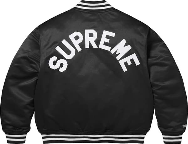Supreme Mitchell & Ness Satin Varsity Jacket - Black (front)