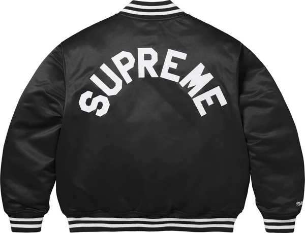 Supreme Mitchell & Ness Satin Varsity Jacket - Black (front)