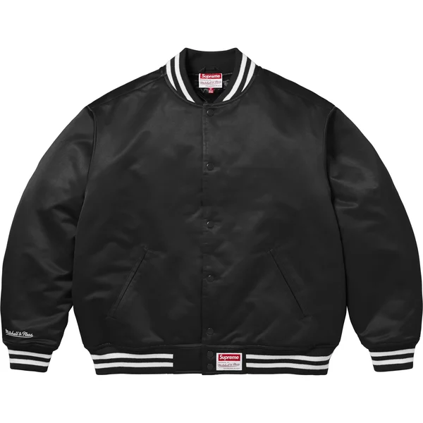 Supreme Mitchell & Ness Satin Varsity Jacket - Black (front)