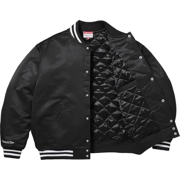 Supreme Mitchell & Ness Satin Varsity Jacket - Black (front)