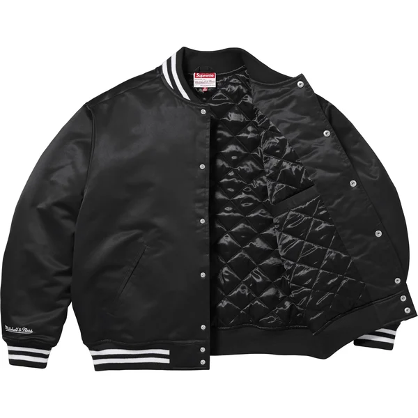Supreme Mitchell & Ness Satin Varsity Jacket - Black (front)