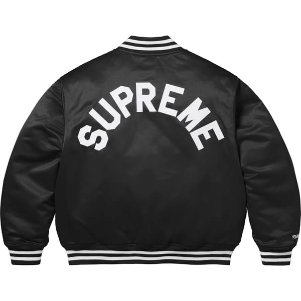 Supreme Mitchell & Ness Satin Varsity Jacket - Black (front)