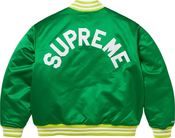 Supreme Mitchell & Ness Satin Varsity Jacket - Green (front)