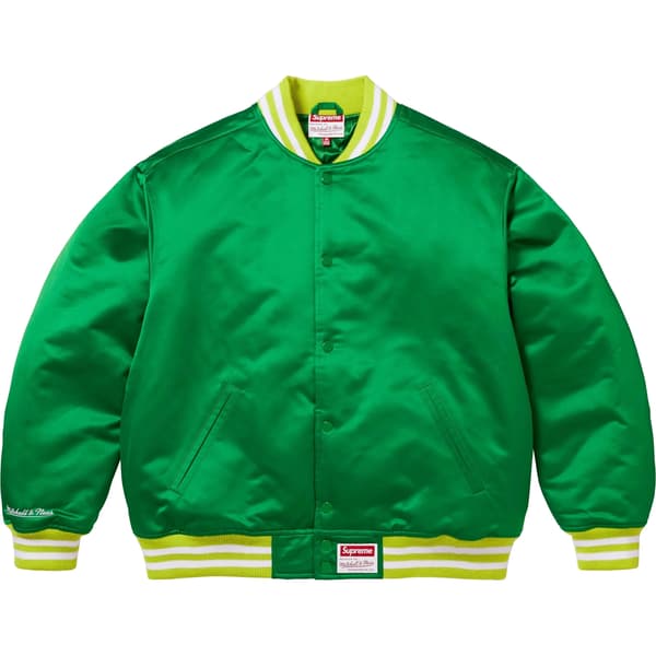 Supreme Mitchell & Ness Satin Varsity Jacket - Green (front)